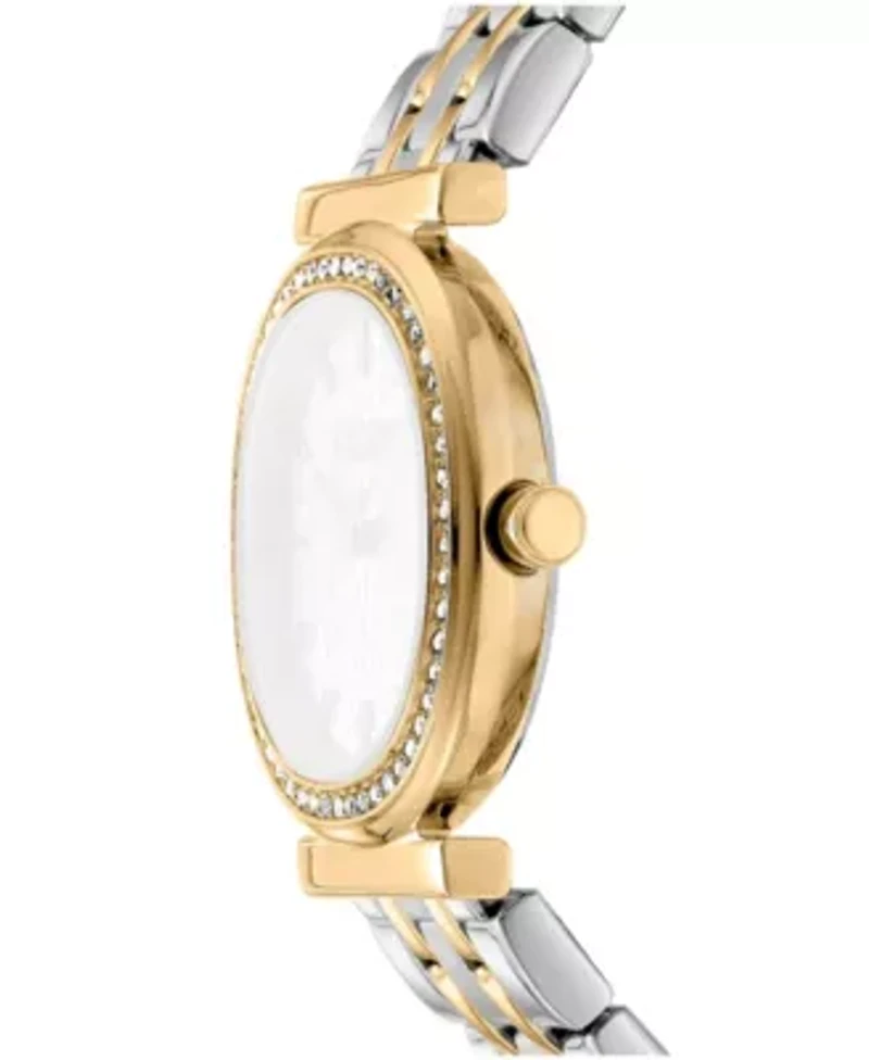 DKNY Women's Silver Crystal Bezel Two-Tone Gold Stainless Steel Bracelet Watch 30mm 30M