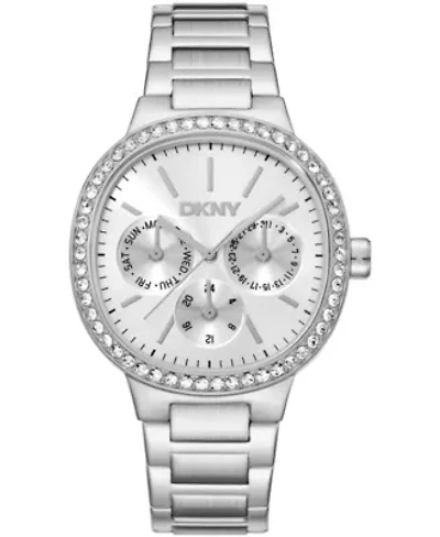 DKNY Women's Crystal Silver Dial Bezel Stainless Steel Bracelet Multifunctional Watch 36mm 30M
