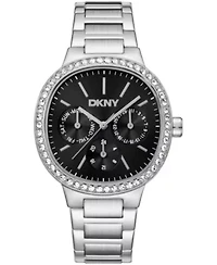 DKNY Women's Black Dial Crystal Bezel Stainless Steel Bracelet Multifunctional Watch 36mm 30M