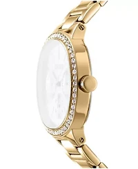 DKNY Women's Champagne Dial Crystal Bezel Gold-Tone Stainless Steel Bracelet Multifunctional Watch 36mm 30M