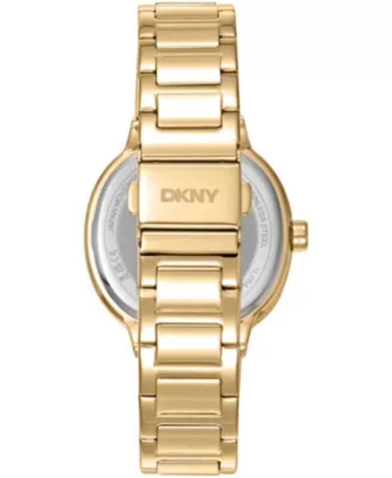 DKNY Women's Champagne Dial Crystal Bezel Gold-Tone Stainless Steel Bracelet Multifunctional Watch 36mm 30M
