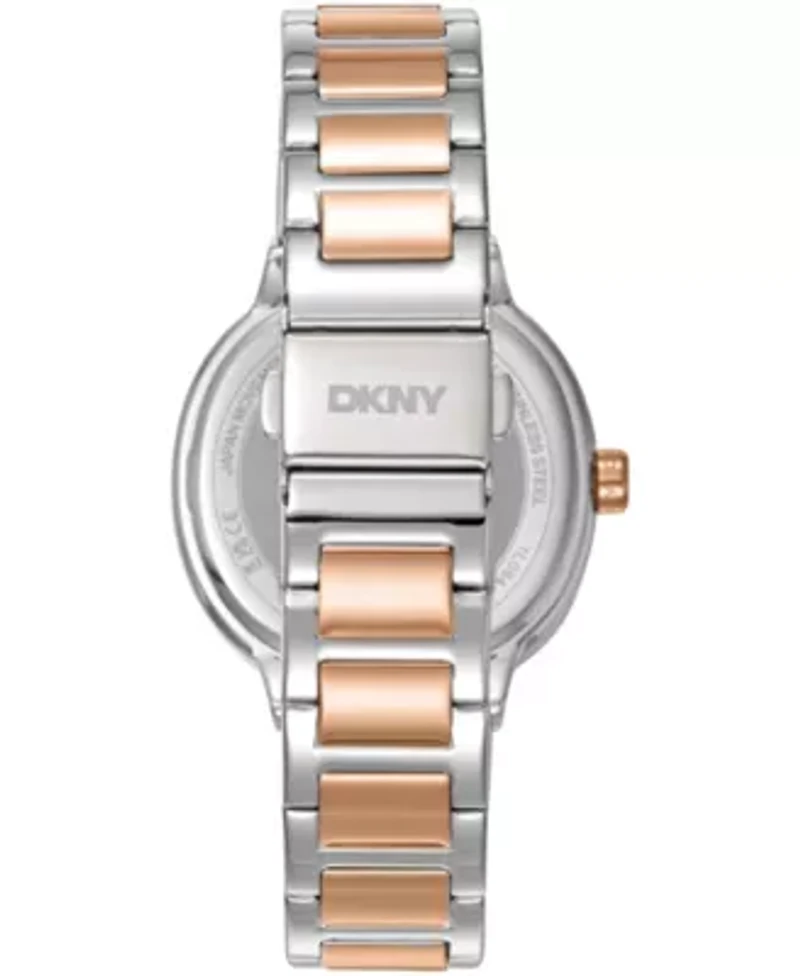 DKNY Women's Silver Dial Crystal Bezel Two-Tone Gold Stainless Steel Bracelet Multifunctional Watch 36mm 30M