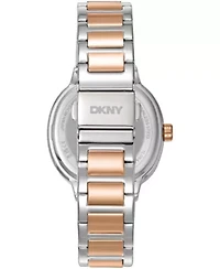 DKNY Women's Silver Dial Crystal Bezel Two-Tone Gold Stainless Steel Bracelet Multifunctional Watch 36mm 30M