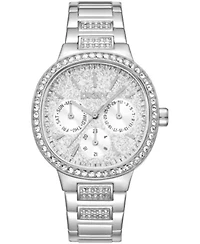 DKNY Women's Silver Crystal Covered Dial Crystal Bezel Stainless Steel Bracelet Multifunctional Watch 36mm 30M