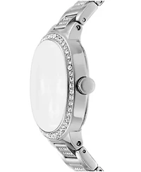 DKNY Women's Silver Crystal Covered Dial Crystal Bezel Stainless Steel Bracelet Multifunctional Watch 36mm 30M
