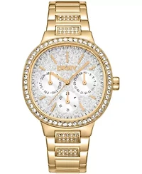 DKNY Women's Silver Crystal Covered Dial and Bezel Gold-Tone Stainless Steel Bracelet Multifunctional Watch 36mm 30M