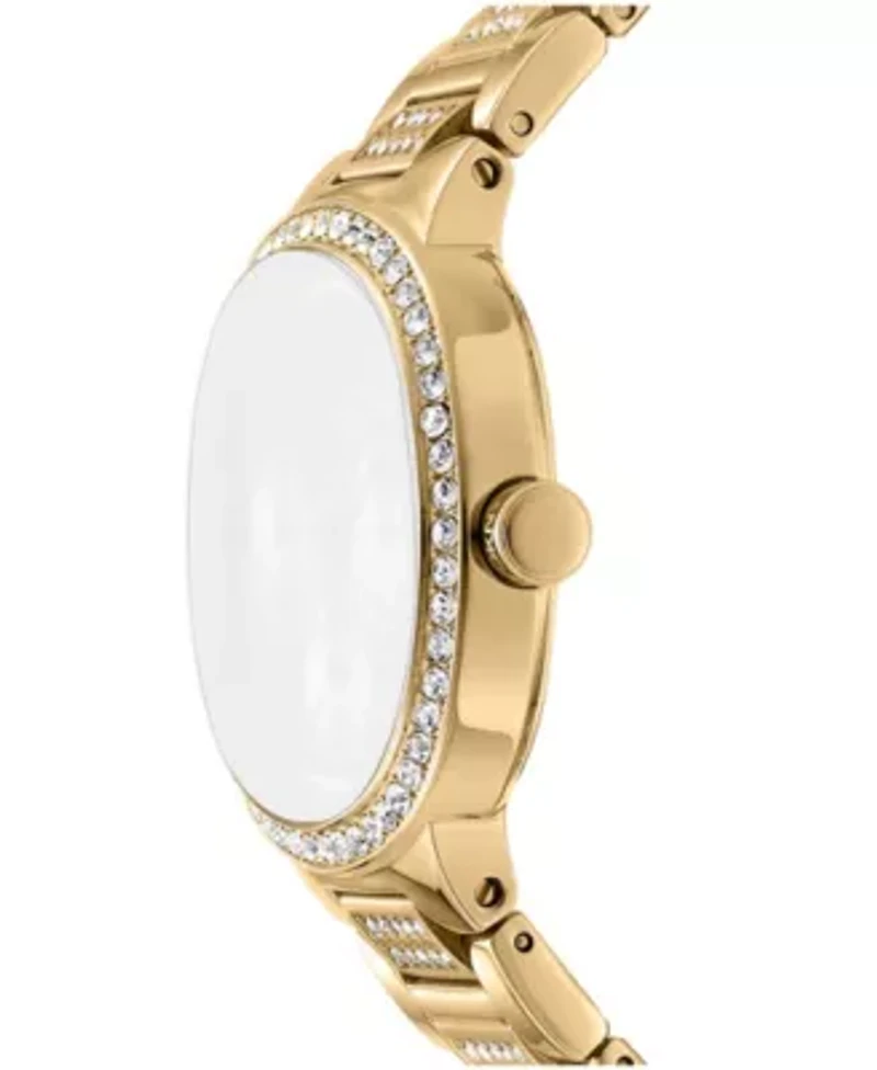 DKNY Women's Silver Crystal Covered Dial and Bezel Gold-Tone Stainless Steel Bracelet Multifunctional Watch 36mm 30M