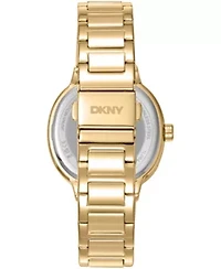 DKNY Women's Silver Crystal Covered Dial and Bezel Gold-Tone Stainless Steel Bracelet Multifunctional Watch 36mm 30M