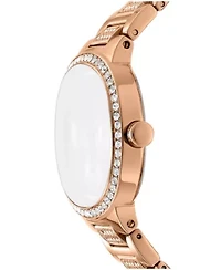 DKNY Women's Silver Crystal Covered Dial and Bezel Red-Gold Tone Stainless Steel Bracelet Multifunctional Watch 36mm 30M
