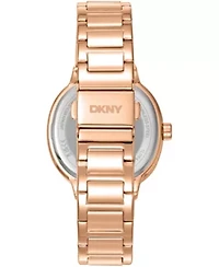 DKNY Women's Silver Crystal Covered Dial and Bezel Red-Gold Tone Stainless Steel Bracelet Multifunctional Watch 36mm 30M