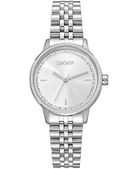 DKNY Women's Silver Crystal Accented Dial Stainless Steel Bracelet Watch 30mm 50M