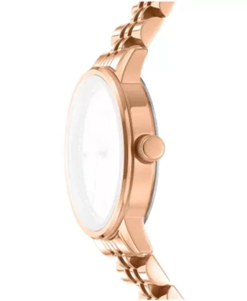 DKNY Women's White MOP Crystal Accented Dial Gold-Tone Stainless Steel Bracelet Watch 30mm 50M