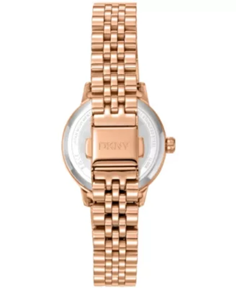 DKNY Women's White MOP Crystal Accented Dial Gold-Tone Stainless Steel Bracelet Watch 30mm 50M