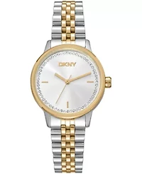 DKNY Women's Silver Crystal Accented Dial Two-Tone Gold Stainless Steel Bracelet Watch 30mm 50M