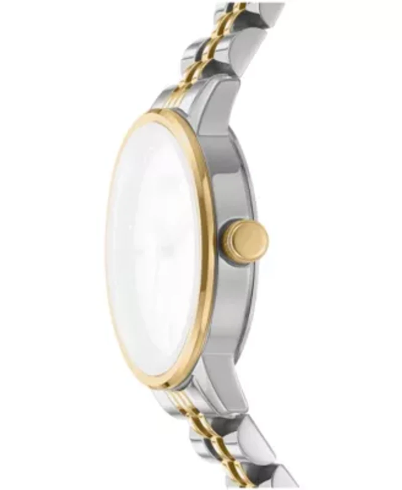 DKNY Women's Silver Crystal Accented Dial Two-Tone Gold Stainless Steel Bracelet Watch 30mm 50M