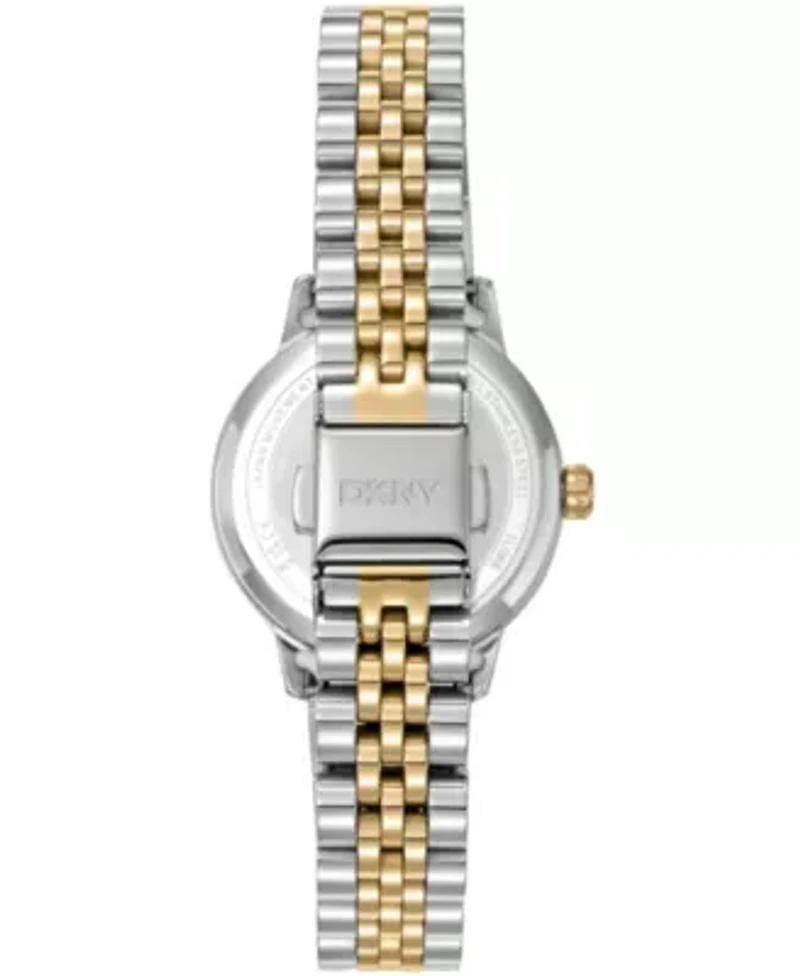 DKNY Women's Silver Crystal Accented Dial Two-Tone Gold Stainless Steel Bracelet Watch 30mm 50M