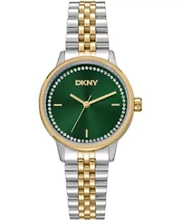 DKNY Women's Green Crystal Accented Dial Two-Tone Gold Stainless Steel Bracelet Watch 30mm 50M