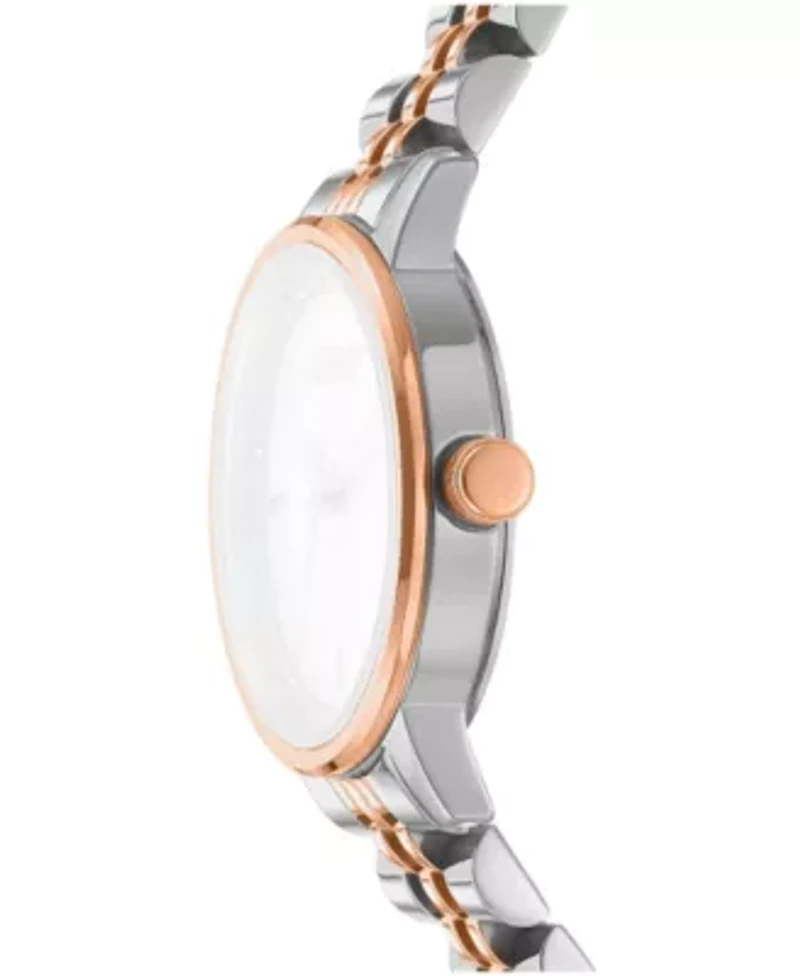 DKNY Women's Silver Crystal Accented Dial Two-Tone Rose Gold Stainless Steel Bracelet Watch 30mm 50M