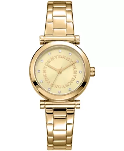 DKNY Women's Essentials Champagne Dial Gold-Tone Stainless Steel Bracelet Watch 28mm