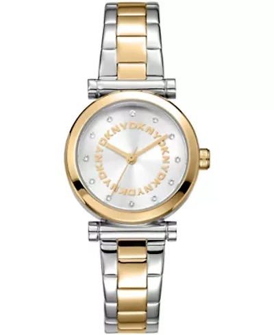DKNY Women's Essentials Silver Dial Two-Tone Yellow Gold Stainless Steel Bracelet Watch 28mm