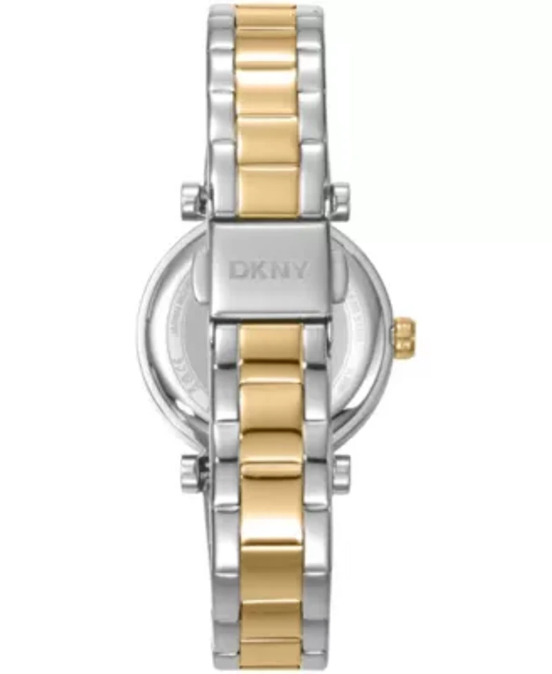 DKNY Women's Essentials Silver Dial Two-Tone Yellow Gold Stainless Steel Bracelet Watch 28mm