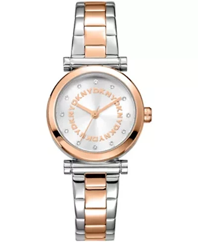 DKNY Women's Essentials Silver Dial Two-Tone Rose Gold Stainless Steel Bracelet Watch 28mm