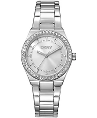DKNY Women's Silver Dial Crystal Dial Markers Crystal Bezel Stainless Steel Bracelet Watch 30mm 50M