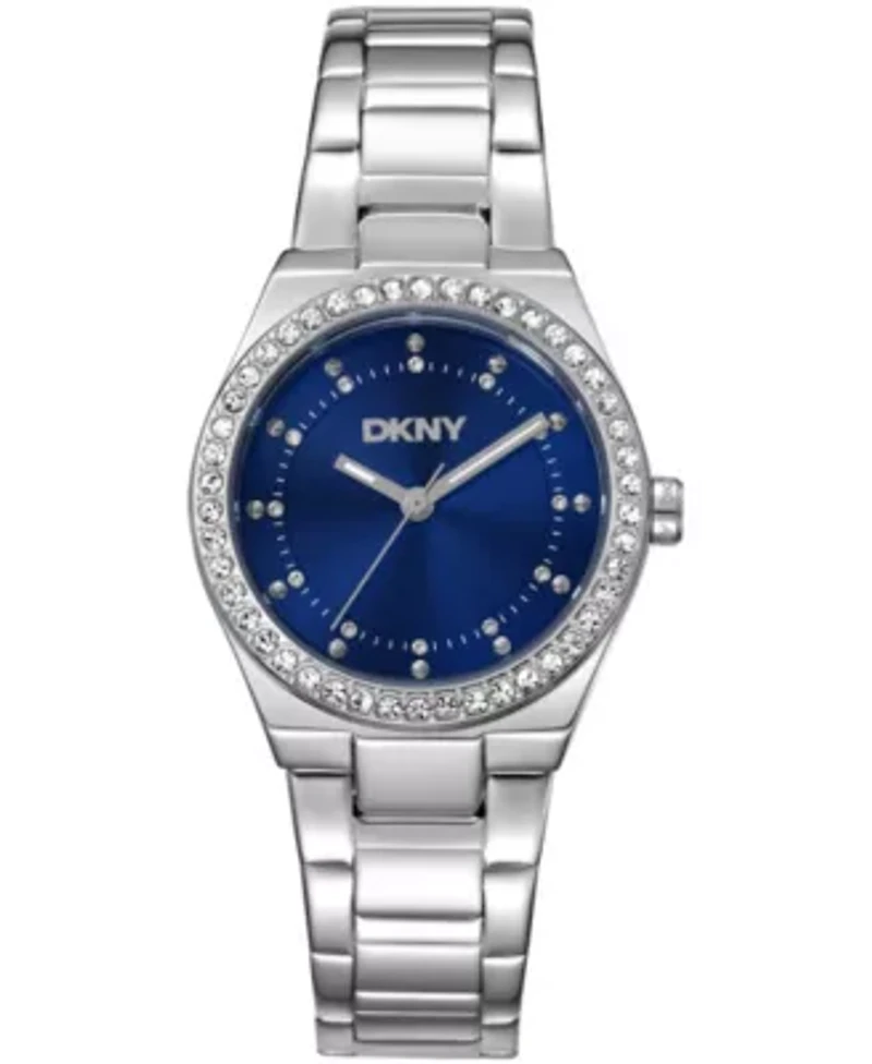 DKNY Women's Blue Dial Crystal Dial Markers Crystal Bezel Stainless Steel Bracelet Watch 30mm 50M