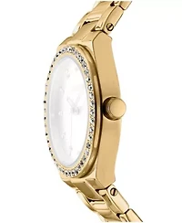 DKNY Women's Silver Dial Crystal Dial Markers Crystal Bezel Gold-Tone Stainless Steel Bracelet Watch 30mm 50M
