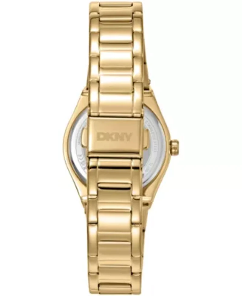 DKNY Women's Silver Dial Crystal Dial Markers Crystal Bezel Gold-Tone Stainless Steel Bracelet Watch 30mm 50M