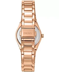 DKNY Women's Silver Dial Crystal Dial Markers Crystal Bezel Rose-Gold Tone Stainless Steel Bracelet Watch 30mm 50M