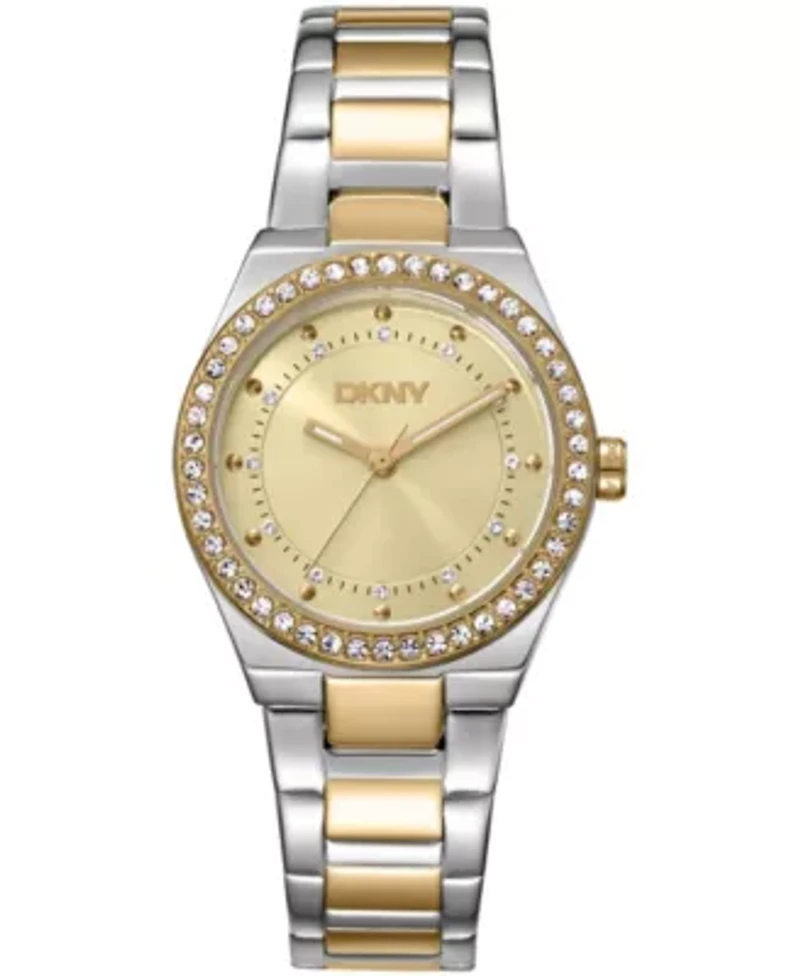 DKNY Women's Crystal Dial Markers Crystal Bezel Two-Tone Gold Stainless Steel Bracelet Watch 30mm 50M