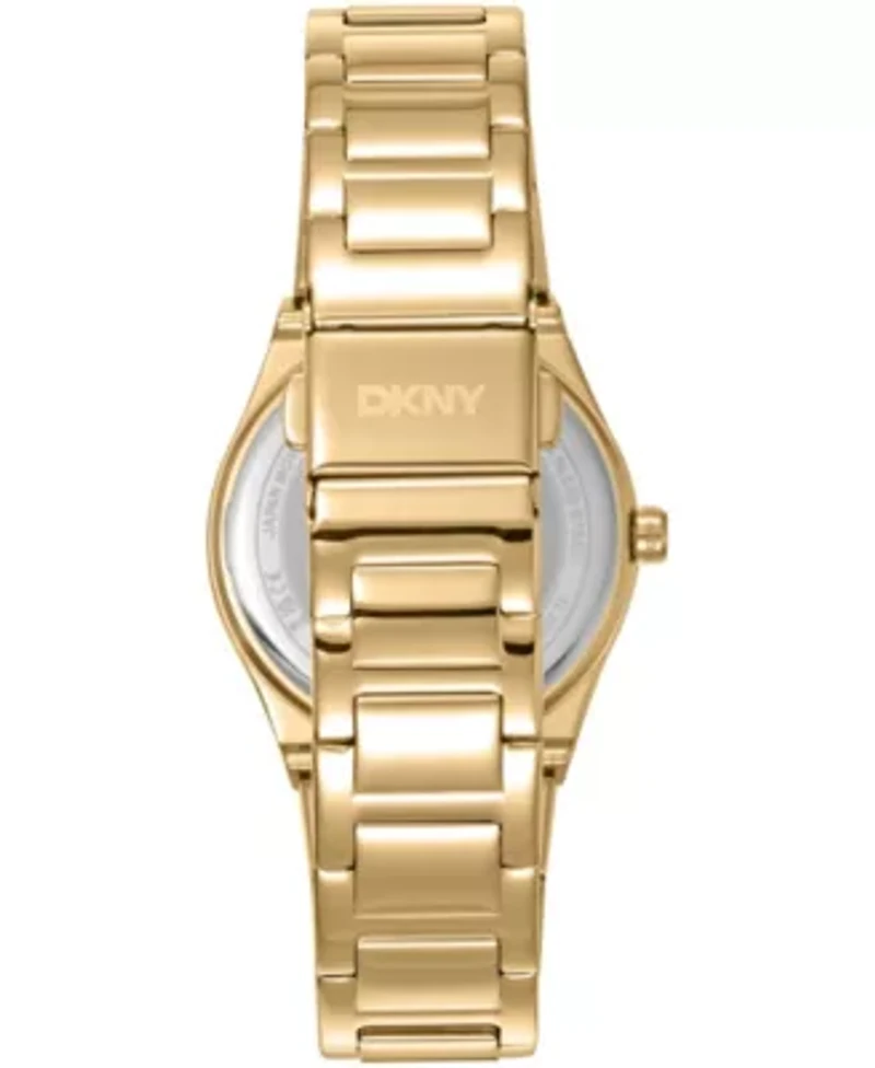 DKNY Women's Jewel-Encrusted Dial Gold-Tone Stainless Steel Bracelet Watch 33mm 50M