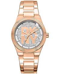 DKNY Women's Jewel-Encrusted Dial Red-Gold Tone Stainless Steel Bracelet Watch 33mm 50M