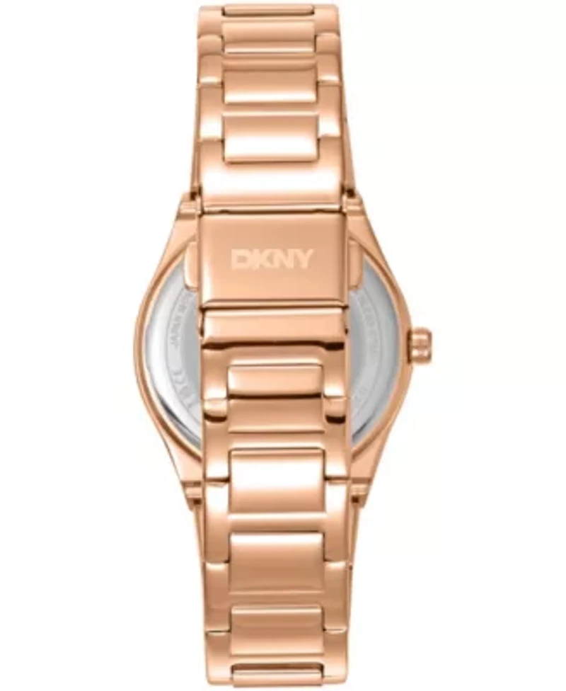DKNY Women's Jewel-Encrusted Dial Red-Gold Tone Stainless Steel Bracelet Watch 33mm 50M