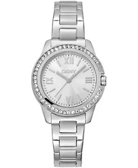 DKNY Women's Silver Dial Crystal Bezel Stainless Steel Bracelet Watch 30mm 50M