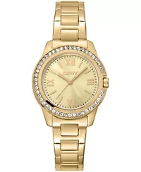DKNY Women's Champagne Dial Crystal Bezel Gold-Tone Stainless Steel Bracelet Watch 30mm 50M