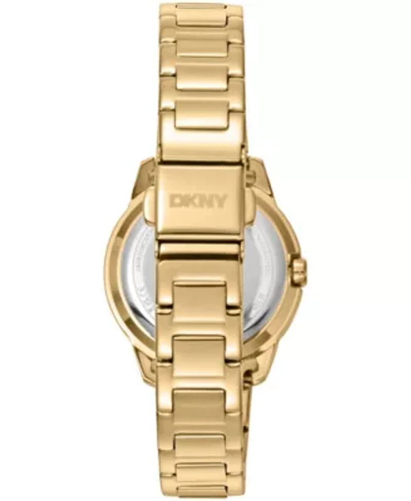 DKNY Women's Champagne Dial Crystal Bezel Gold-Tone Stainless Steel Bracelet Watch 30mm 50M