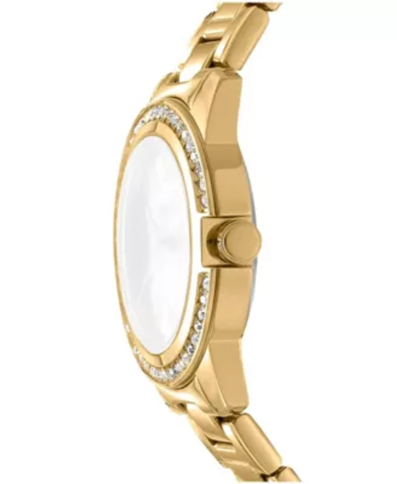 DKNY Women's Green Dial Crystal Bezel Gold-Tone Stainless Steel Bracelet Watch 30mm 50M