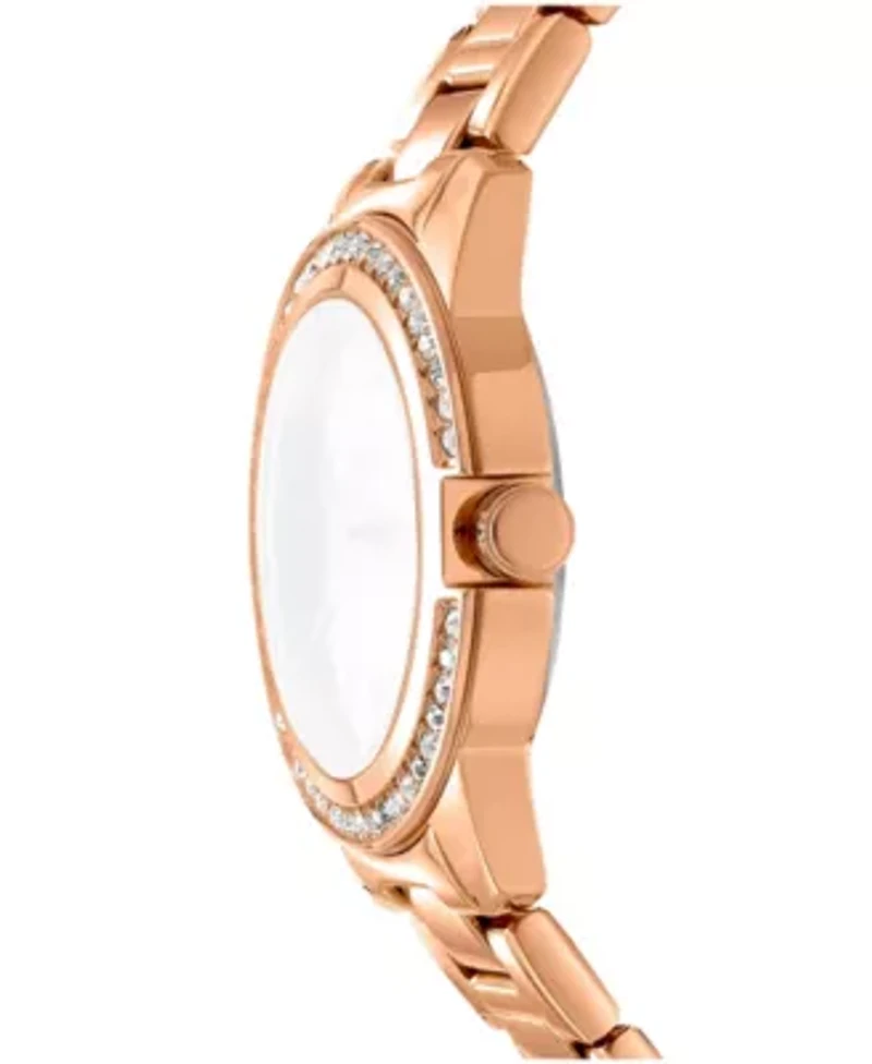 DKNY Women's Rose Gold Dial Crystal Bezel Red-Gold Tone Stainless Steel Bracelet Watch 30mm 50M
