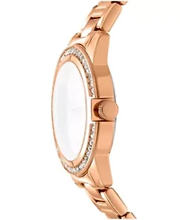 DKNY Women's Rose Gold Dial Crystal Bezel Red-Gold Tone Stainless Steel Bracelet Watch 30mm 50M