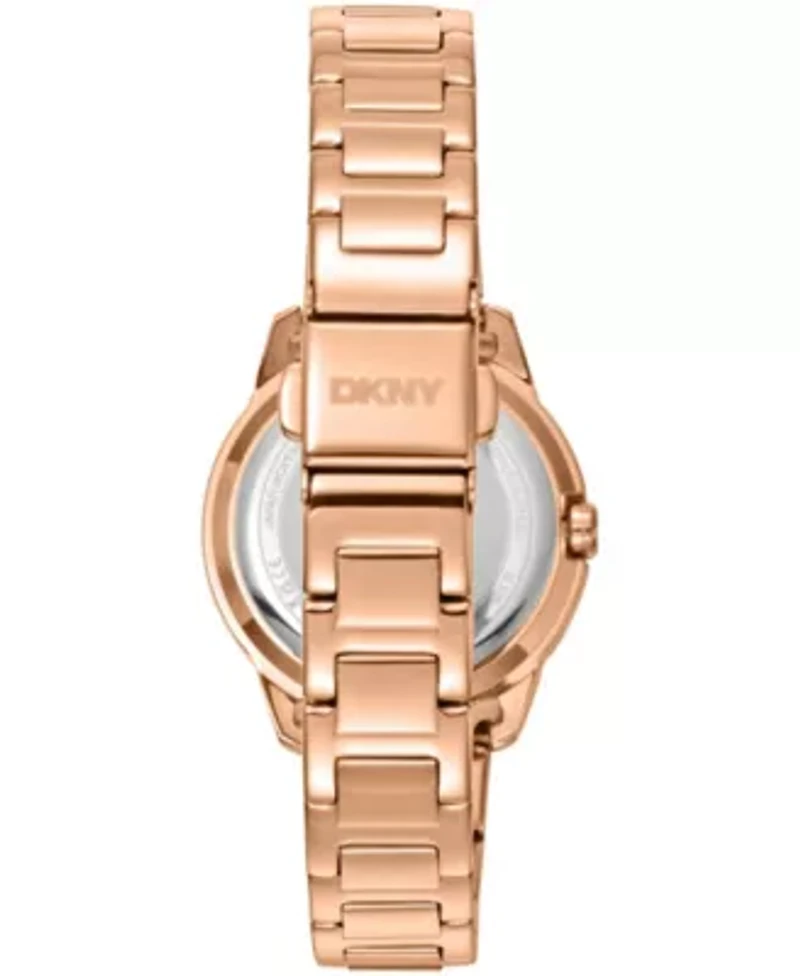 DKNY Women's Rose Gold Dial Crystal Bezel Red-Gold Tone Stainless Steel Bracelet Watch 30mm 50M