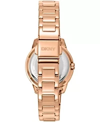 DKNY Women's Rose Gold Dial Crystal Bezel Red-Gold Tone Stainless Steel Bracelet Watch 30mm 50M