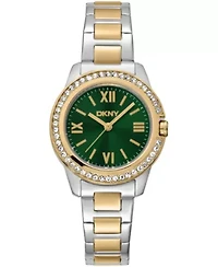 DKNY Women's Green Dial Crystal Bezel Two-Tone Gold Stainless Steel Bracelet Watch 30mm 50M