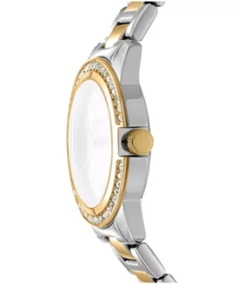 DKNY Women's Green Dial Crystal Bezel Two-Tone Gold Stainless Steel Bracelet Watch 30mm 50M