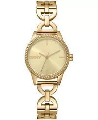 DKNY Women's Open Link Champagne Dial Gold-Tone Stainless Steel Bracelet Watch 26mm