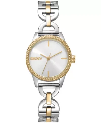 DKNY Women's Open Link Silver Dial Two-Tone Stainless Steel Bracelet Watch 26mm