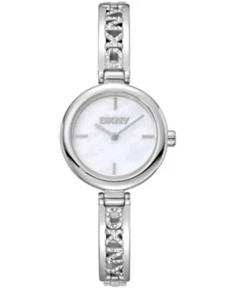DKNY Women's Silver Dial Stainless Steel Crystal Accented Jewelry Bracelet Watch 26mm 50M