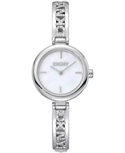 DKNY Women's Silver Dial Stainless Steel Crystal Accented Jewelry Bracelet Watch 26mm 50M