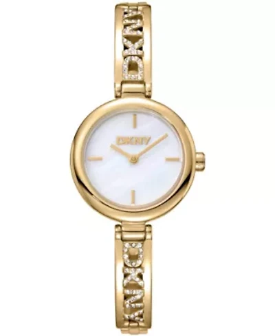 DKNY Women's Silver Dial Gold-Tone Stainless Steel Crystal Accented Jewelry Bracelet Watch 26mm 50M